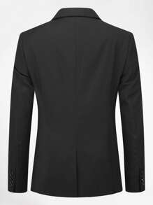 CLOUDSTYLE Men Lapel Neck Flap Detail Blazer & Vest & Pants Suit Set - Black - View 2