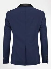 CLOUDSTYLE Men Contrast Panel Shawl Collar Single Button Blazer - Navy Blue - View 2