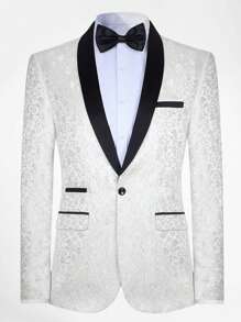 CLOUDSTYLE Hombres Blazer en contraste de cuello esmoquin - Beis - Ver 1