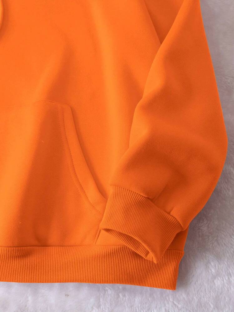 INAWLY Plus Size Pocket Drawstring Thermal Lined Sweatshirt, For Winter Fall Autumn - Orange - View 3