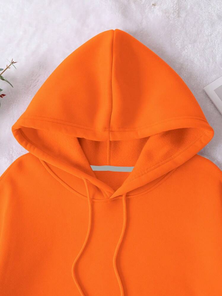 INAWLY Plus Size Pocket Drawstring Thermal Lined Sweatshirt, For Winter Fall Autumn - Orange - View 4