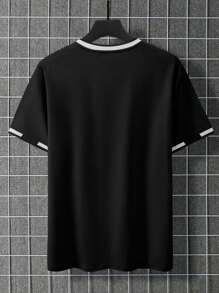 Manfinity Homme 男士字母圖案拼接邊T恤 - 黑色 - 查看 2