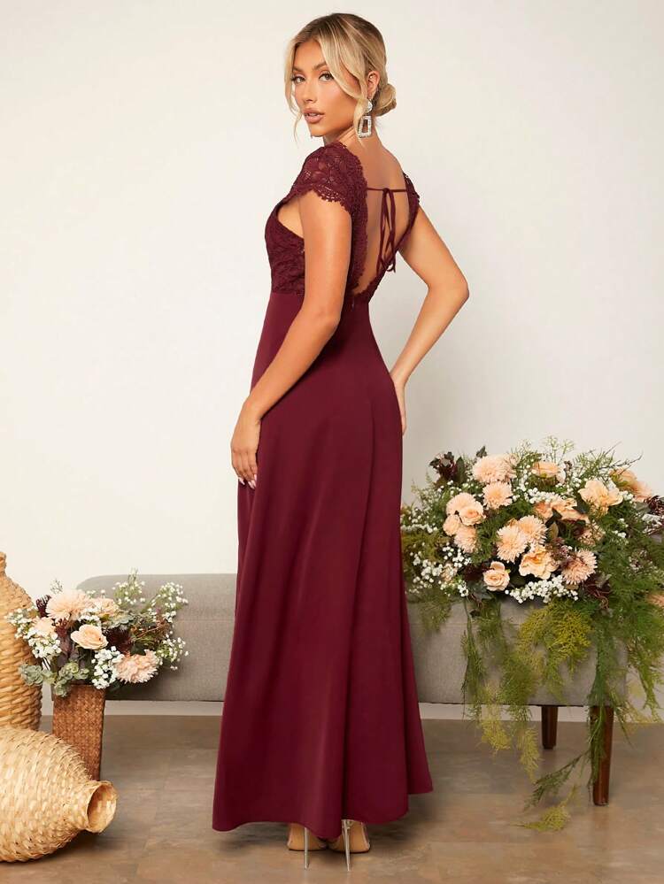 Lace Panel Split Thigh Bridesmaid Dress