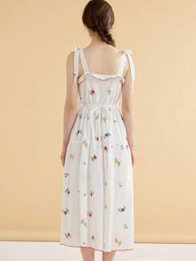 Simple Retro Đầm Thêu Thắt nút Xù nhỏ Hoa Boho - trắng - Xem 2