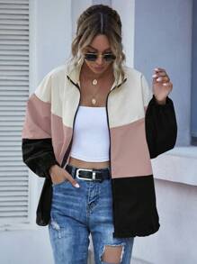 SHEIN LUNE Colourblock Zip-Up Windbreaker Jacket - Multicolor - View 1