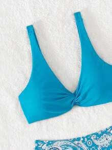 Paisley Print Twist Front Bikini Set For Summer Beach - Multicolor - View 6