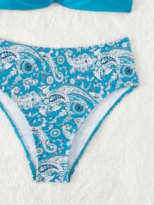 Paisley Print Twist Front Bikini Set For Summer Beach - Multicolor - View 7
