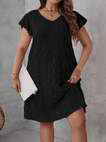 SHEIN LUNE Đầm Plus Size Xù màu trơn Giải trí - màu đen - Xem 1