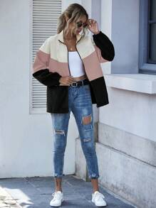 SHEIN LUNE Colourblock Zip-Up Windbreaker Jacket - Multicolor - View 4
