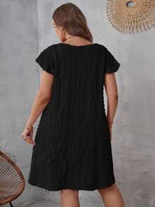 SHEIN LUNE Đầm Plus Size Xù màu trơn Giải trí - màu đen - Xem 2