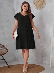 SHEIN LUNE Đầm Plus Size Xù màu trơn Giải trí - màu đen - Xem 3