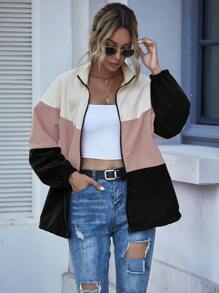 SHEIN LUNE Colourblock Zip-Up Windbreaker Jacket - Multicolor - View 5