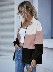 SHEIN LUNE Colourblock Zip-Up Windbreaker Jacket - Multicolor - View 6