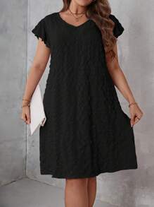 SHEIN LUNE Đầm Plus Size Xù màu trơn Giải trí - màu đen - Xem 4