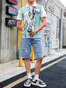 Manfinity Men Animal Print Polo Shirt - Multicolor - View 5