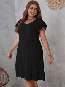 SHEIN LUNE Đầm Plus Size Xù màu trơn Giải trí - màu đen - Xem 5