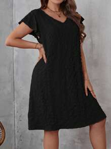 SHEIN LUNE Đầm Plus Size Xù màu trơn Giải trí - màu đen - Xem 6