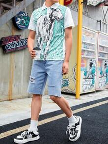 Manfinity Men Animal Print Polo Shirt - Multicolor - View 6