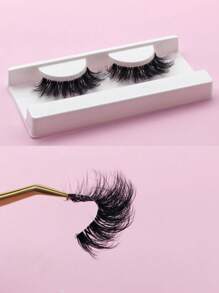 1 对 15 毫米假睫毛，蓬松仿貂皮假睫毛自然卷曲可爱假睫毛 - 黑色 - 查看 4