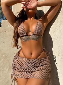 Swim Chiccia 鏤空掛脖三角杯比基尼泳裝附沙灘裙