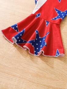 SHEIN 嬰兒星星印花撞色喇叭吊帶連體褲 - 彩色 - 查看 4