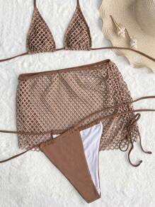 Swim Chiccia 鏤空掛脖三角杯比基尼泳裝附沙灘裙