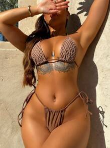 Swim Chiccia 鏤空掛脖三角杯比基尼泳裝附沙灘裙