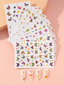 16 hojas Pegatina de arte de uña con patrón de mariposa - Multicolor - Ver 1