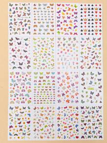 16 hojas Pegatina de arte de uña con patrón de mariposa - Multicolor - Ver 2