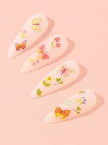 16 hojas Pegatina de arte de uña con patrón de mariposa - Multicolor - Ver 5