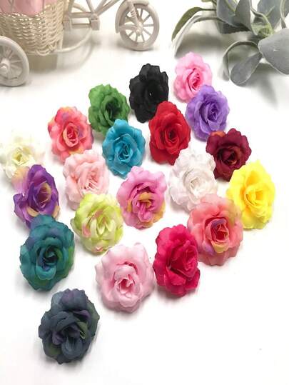 50pcs Artificial Flower Head, White Polyester Fake Rose, For Wedding Party Baby Shower, Home Decor