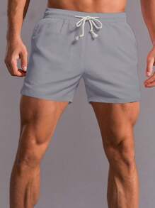 Manfinity Homme Men Solid Drawstring Waist Shorts - Grey - View 1