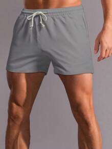 Manfinity Homme Men Solid Drawstring Waist Shorts - Grey - View 5