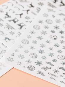 16sheets Christmas Tree Pattern Nail Art Sticker - Silver - View 4