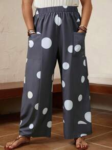 EMERY ROSE Plus Polka Dot Print Wide Leg Trousers