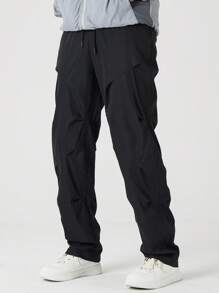 Manfinity Hypemode 男士腰部抽繩直筒褲 - 黑色 - 查看 5