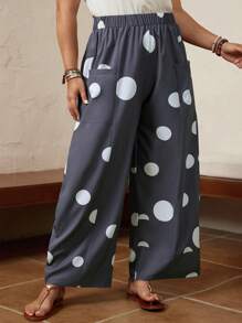 EMERY ROSE Plus Polka Dot Print Wide Leg Trousers