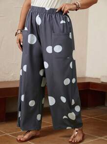 EMERY ROSE Plus Polka Dot Print Wide Leg Trousers