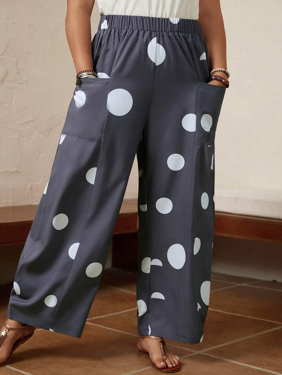 EMERY ROSE Plus Polka Dot Print Wide Leg Trousers