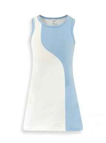 SHEIN Đầm bé gái Khối Màu Giải trí - Xanh và trắng - Xem 1