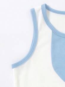 SHEIN Đầm bé gái Khối Màu Giải trí - Xanh và trắng - Xem 3