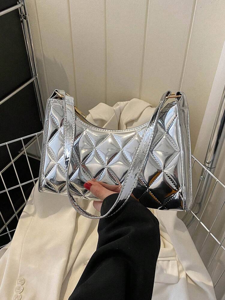 Small Funky Bag Quilted Metallic - Silver - View 5