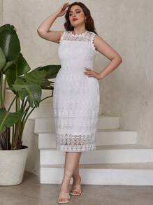 Eilly Bazar Plus Solid Lace Fitted Dress - White - View 4