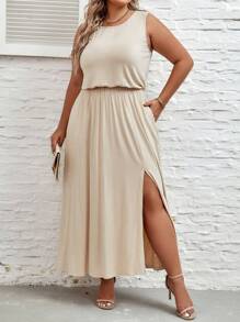 SHEIN LUNE Plus Solid Split Thigh Dress