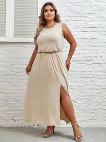 SHEIN LUNE Plus Solid Split Thigh Dress