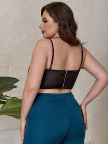 Eilly Bazar Áo hai dây Plus Size Tương phản ren Sò điệp màu trơn Thanh lịch - màu đen - Xem 2