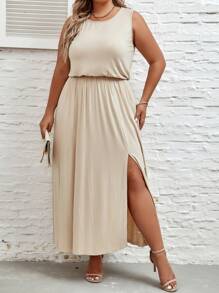 SHEIN LUNE Plus Solid Split Thigh Dress