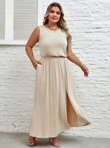 SHEIN LUNE Plus Solid Split Thigh Dress