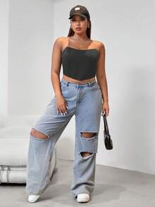 SHEIN EZwear Top bandeau unicolor bajo pañuelo - Gris Oscuro - Ver 3