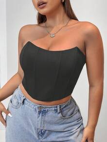 SHEIN EZwear Top bandeau unicolor bajo pañuelo - Gris Oscuro - Ver 6